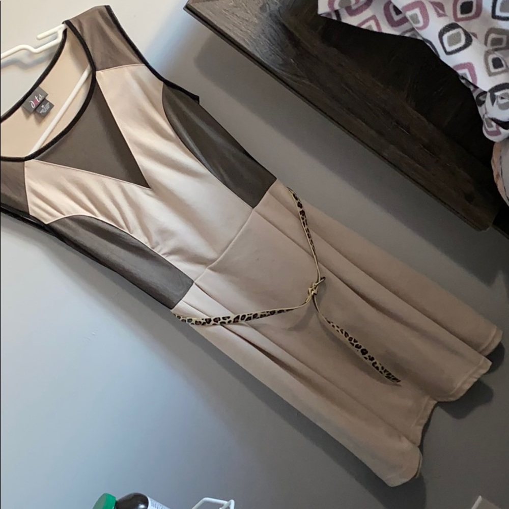 Dots tan, mesh dress with cheetah print belt